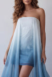 Vestido Formal Mini Formal Bodycon Bodycon Sem Alças Lake Blue Chiffon
