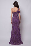 Vestido formal longo de chiffon roxo sereia de um ombro