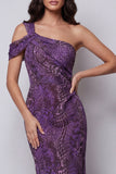 Vestido formal longo de chiffon roxo sereia de um ombro