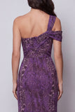 Vestido formal longo de chiffon roxo sereia de um ombro