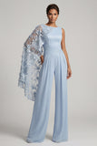 Zapaka Mulheres Macacão Floral Azul Celeste Comprido para a Mãe da Noiva