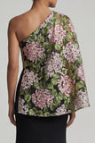 Vestido Longo de Mãe da Noiva em forma de Sereia Floral Preto com Capa Lateral