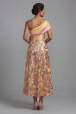 Amarelo cintilante Vestido floral de um ombro longo Linha A Mãe da Noiva
