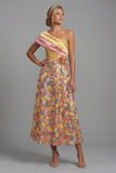 Amarelo cintilante Vestido floral de um ombro longo Linha A Mãe da Noiva