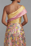 Amarelo cintilante Vestido floral de um ombro longo Linha A Mãe da Noiva