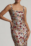 Vestido longo de mãe da noiva com gola quadrada vermelha e brilhante com decote quadrado floral de lantejoulas
