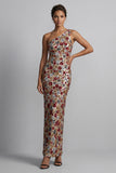 Vestido Longo de Mãe da Noiva Vermelho Vermelho Floral de Lantejoulas