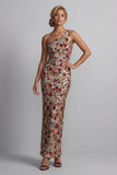 Vestido Longo de Mãe da Noiva Vermelho Vermelho Floral de Lantejoulas