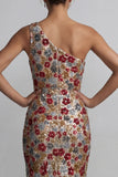 Vestido Longo de Mãe da Noiva Vermelho Vermelho Floral de Lantejoulas