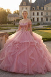 Vestido de baile cor-de-rosa com lantejoulas e lantejoulas Vestido Quinceañera