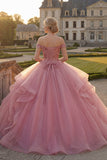 Vestido de baile cor-de-rosa com lantejoulas e lantejoulas Vestido Quinceañera