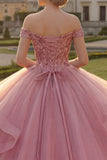 Vestido de baile cor-de-rosa com lantejoulas e lantejoulas Vestido Quinceañera