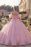 Vestido cor-decote cor-de-rosa com mismangas, Quinceañera, mangas bufantes