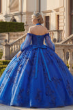 Vestido de baile com decote halter azul real aplicado com purinas e vestido quinceañera