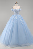 Vestido de baile azul claro com espartilho aplicado e espartilho Quinceañera