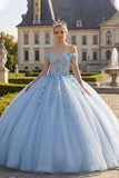 Vestido de baile azul claro com espartilho aplicado e espartilho Quinceañera