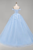 Vestido de baile azul claro com espartilho aplicado e espartilho Quinceañera