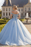 Vestido de baile azul claro com espartilho aplicado e espartilho Quinceañera
