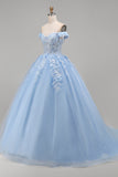 Vestido de baile azul claro com espartilho aplicado e espartilho Quinceañera