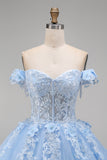 Vestido de baile azul claro com espartilho aplicado e espartilho Quinceañera