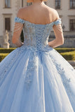 Vestido de baile azul claro com espartilho aplicado e espartilho Quinceañera