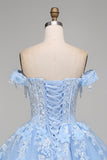 Vestido de baile azul claro com espartilho aplicado e espartilho Quinceañera