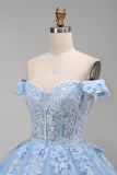 Vestido de baile azul claro com espartilho aplicado e espartilho Quinceañera
