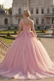 Vestido de baile cor-de-rosa com aplicação de um ombro e vestido de quinceañera