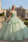 Vestido de baile Corset verde menta Vestido de Princesa Quinceañera em camadas