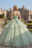 Vestido de baile Corset verde menta Vestido de Princesa Quinceañera em camadas