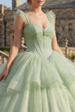 Vestido de baile Corset verde menta Vestido de Princesa Quinceañera em camadas
