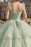 Vestido de baile Corset verde menta Vestido de Princesa Quinceañera em camadas