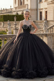 Vestido de baile preto com gola alta e glitter Princesa Quinceañera