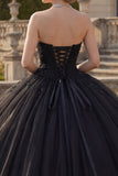 Vestido de baile preto com gola alta e glitter Princesa Quinceañera