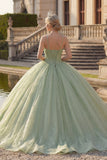 Vestido de baile verde menta com decote halter e espartilho glitter Quinceañera