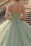 Vestido de baile verde menta com decote halter e espartilho glitter Quinceañera
