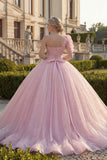 Vestido de baile de um ombro, vestido de quinceañera rosa franzido e aplicado com purinas