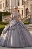 Vestido de Quinceañera Cinzento Claro de Um Ombro, Vestido de Baile Franzido