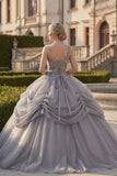 Vestido de Quinceañera Cinzento Claro de Um Ombro, Vestido de Baile Franzido