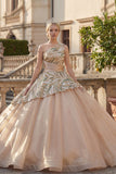 Vestido de baile de champanhe cintilante com lantejoulas de um ombro Vestido Quinceañera