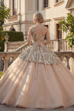 Vestido de baile de champanhe cintilante com lantejoulas de um ombro Vestido Quinceañera