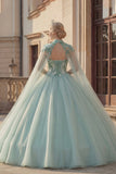 Vestido de Baile Brilhante Querida Lantejoulas Verde Menta Vestido de Quinceañera com Capa