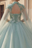 Vestido de Baile Brilhante Querida Lantejoulas Verde Menta Vestido de Quinceañera com Capa