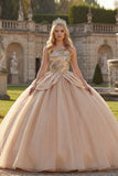 Vestido de baile de lantejoulas de um ombro brilhante Vestido de quinceanera champanhe