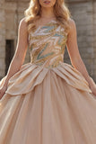 Vestido de baile de lantejoulas de um ombro brilhante Vestido de quinceanera champanhe