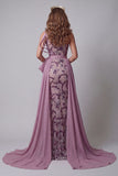 Vestido de concurso vintage malva com laços de sereia com laços de lãs com um ombro