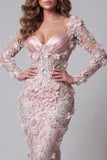 Vestido de Concurso de Sereia de Manga Longa com Flores 3D