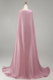 Vestido de concurso floral cor-de-rosa cintilante, sem alças, com contas, com capa