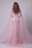 Vestido de concurso longo com gola de barco em forma de sereia rosa brilhante, com contas e contas