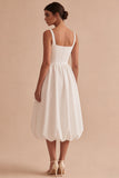 Vestido de Graduação Midi A Line de Decote Quadrado Branco